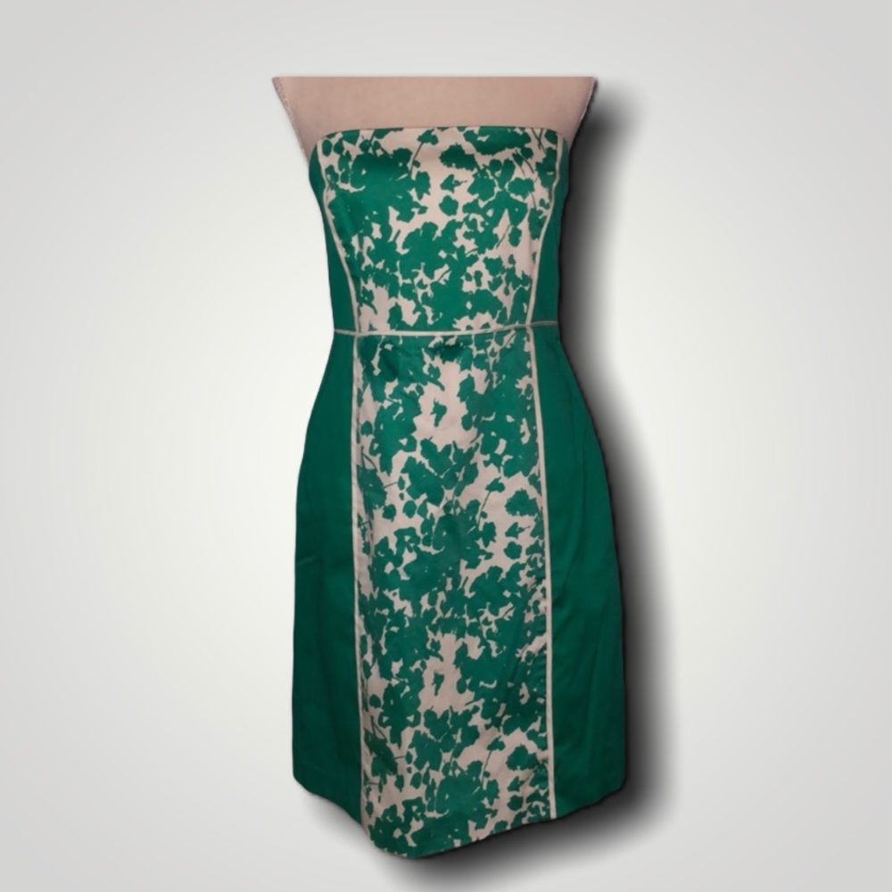 New York & Company Strapless Green and White Floral Panel Sheath Dress